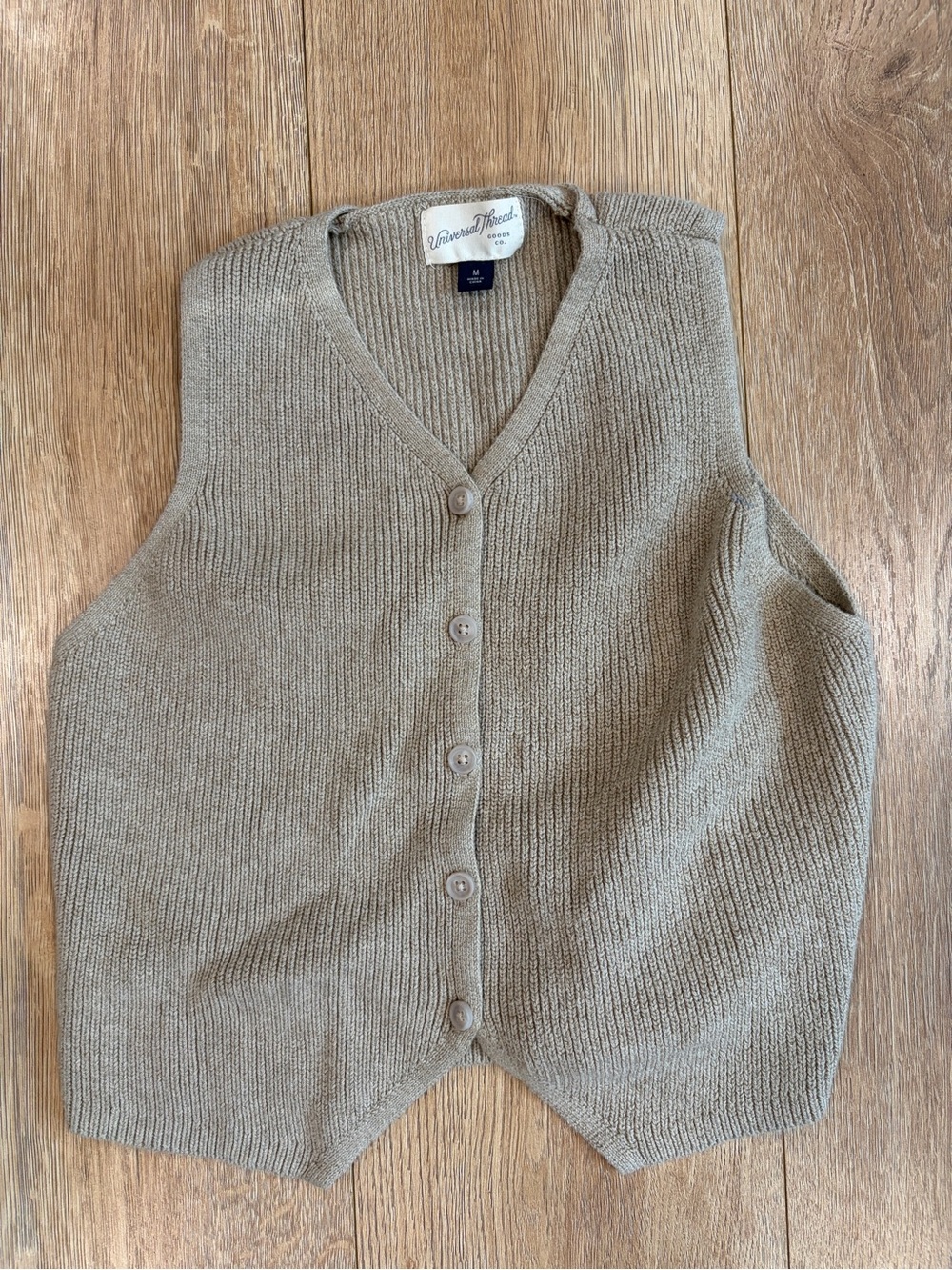Universal Thread Taupe V-Neck Button Knit Vest